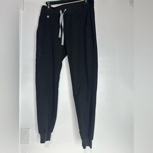 Figs Women's Black Track Joggers with Gray Drawstring